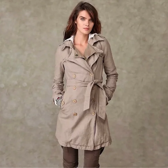 Free People We The Free RuggedDouble Breasted Plaid Linned Tan Trench Coat